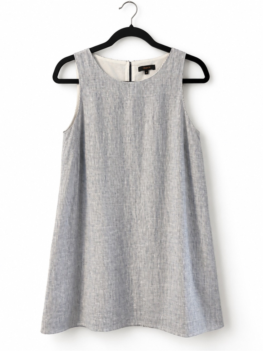 Quince 100% European Linen Blue White Pinstripe Sleeveless Mini Dress Medium